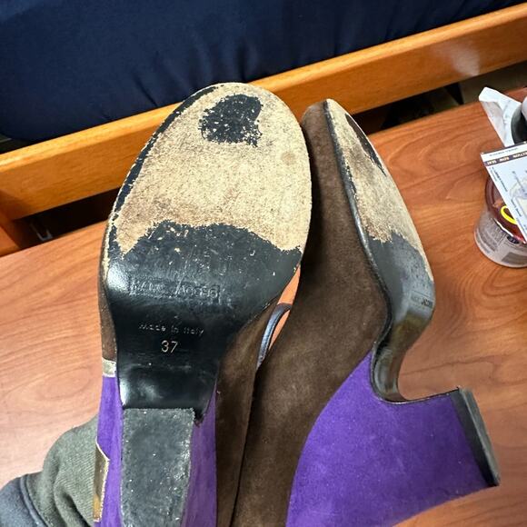Marc Jacobs Brown Purple Mary Jane Heels Color Block Metallic Accents Size 37 - Picture 14 of 16